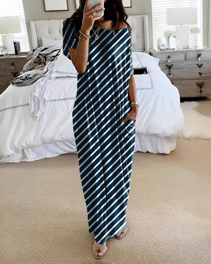 Off-Shoulder Batwing Sleeve Maxi Dress