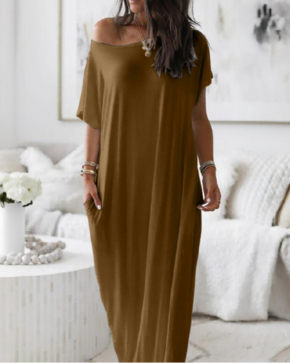 Off-Shoulder Batwing Sleeve Maxi Dress